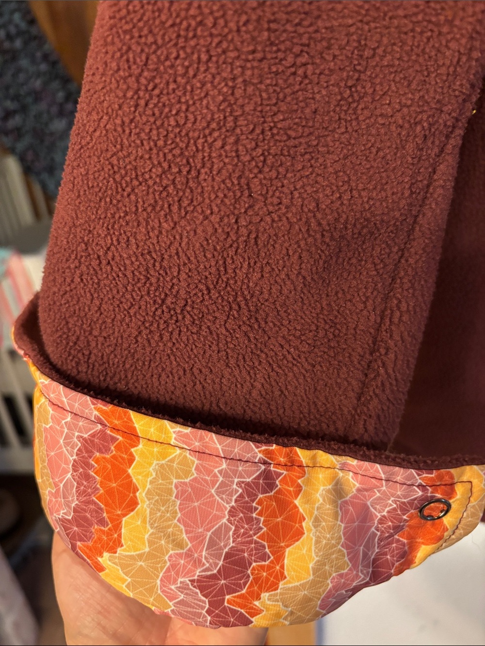 Rust Brown/red Fleece Shacket with Patterned Pocket Accents - Picture 3 of 7